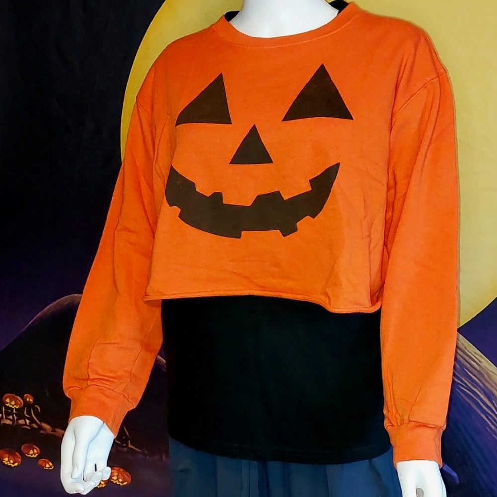 Just Jack FREEZE Crop Sweatshirt Halloween Pumpkin Orange Top XL